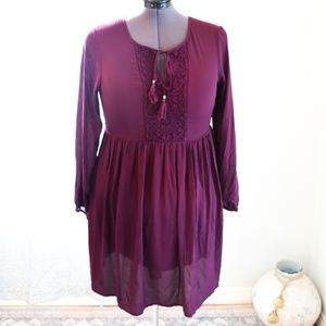 Daniel Rainn Burgundy Dress with Embroidery